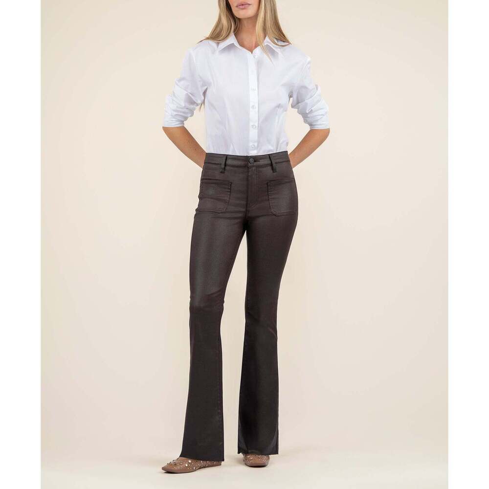 Kut from the Kloth Stella Coated High Rise Flare Size 2/ Chocolate